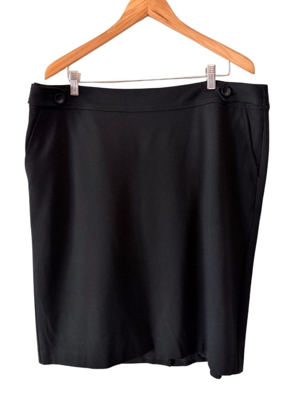 Talbots Black Ponte Knit Button Waist Skirt